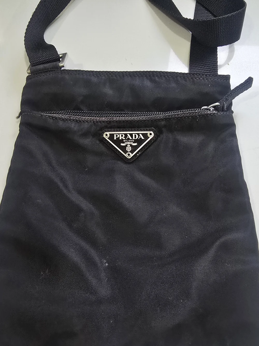 Prada Black Nylon Messenger Crossbody with Logo Plaque